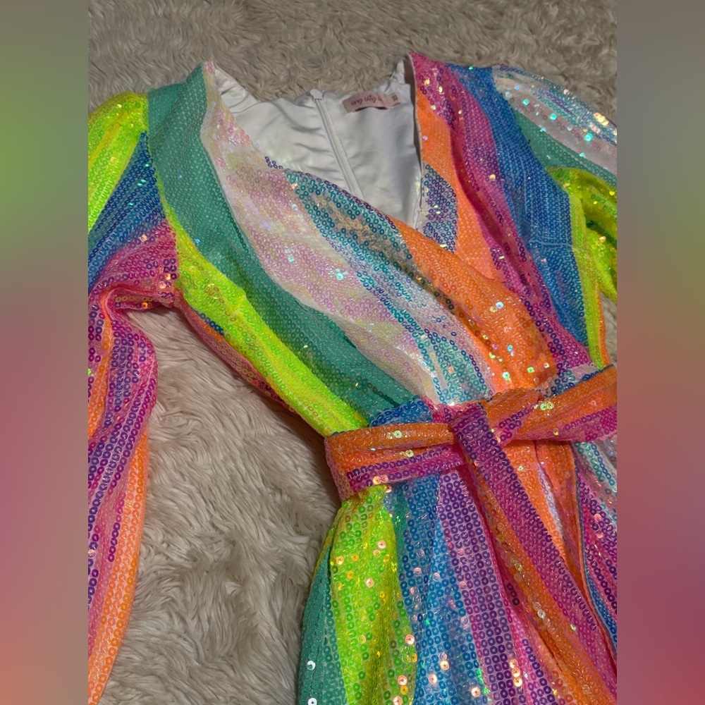 Ivy City Co Jagger Dress in Rainbow Striped Sequin - Size XS - Picture 4 of 6